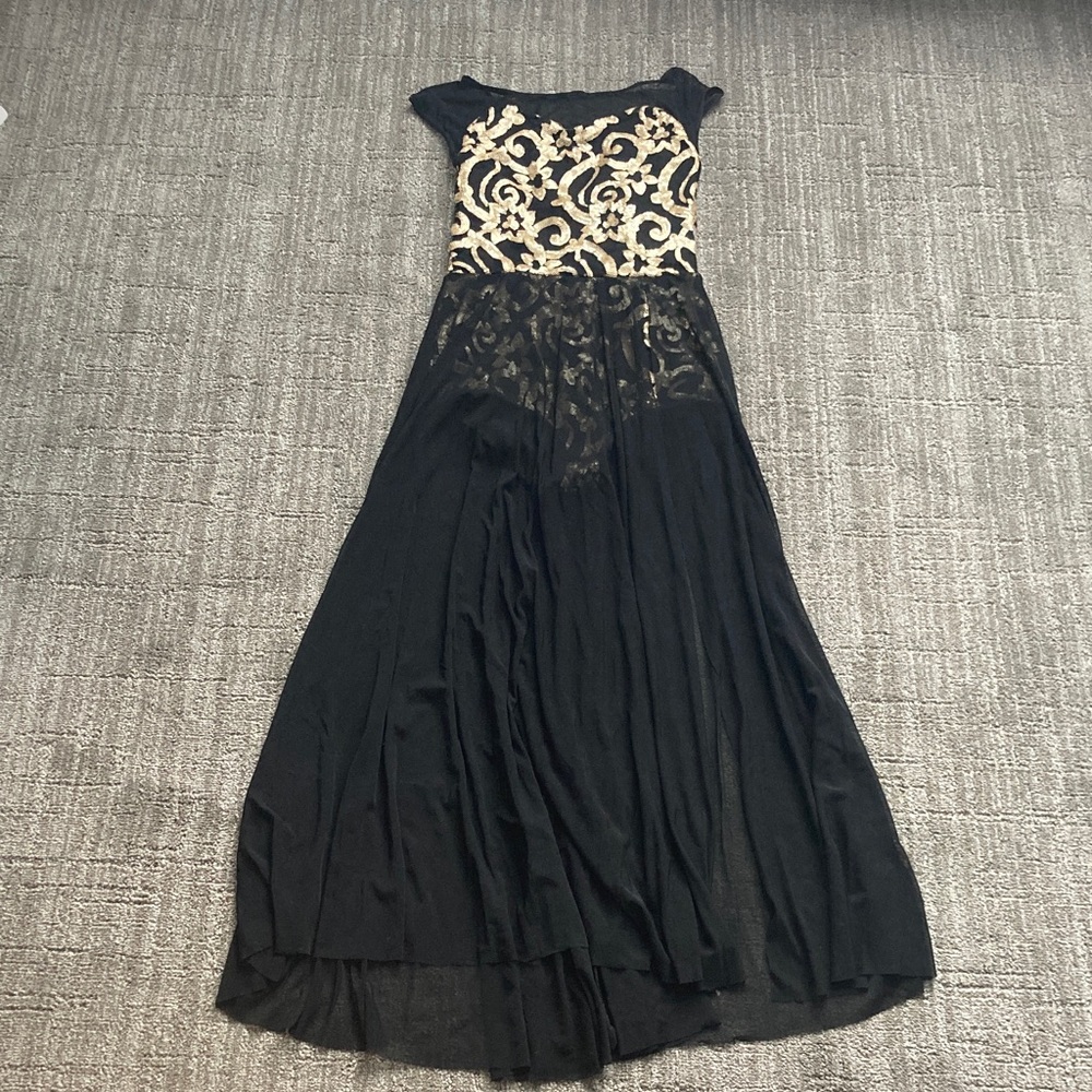 Weissman Lyrical Black Long Dress with Gold Sequin Brocade Dance Costume